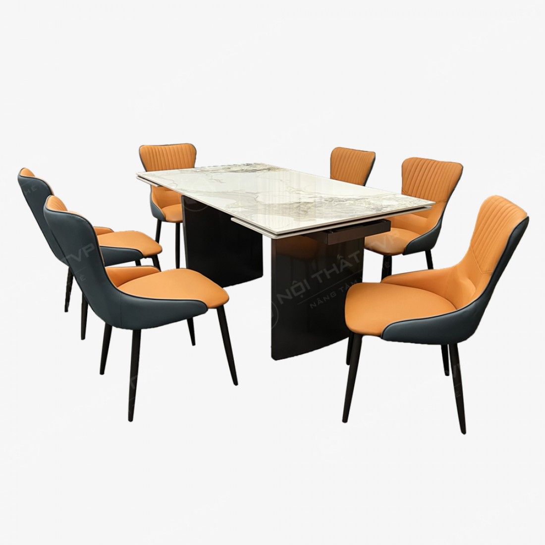 Bộ bàn ăn thông minh kéo dài 1m6 - 2m4 và 8 ghế Solix