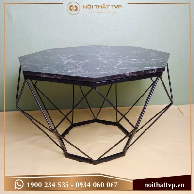 bàn sofa kim cương cao cấp mặt đá đen, chân đen TVP-BT10