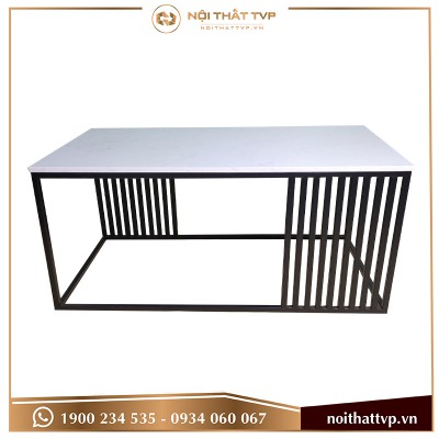 Bàn sofa chữ nhật sọc kính trắng vân mây, chân đen TVP-BT56