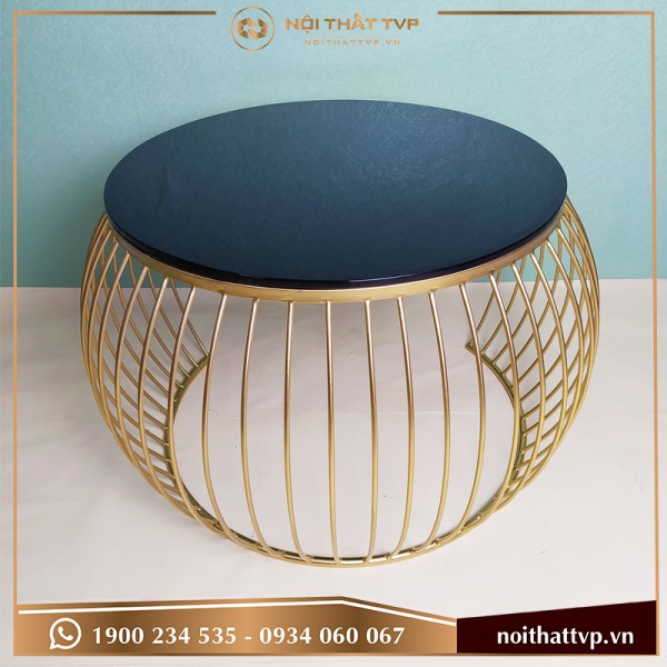 Bàn sofa  mặt kính đen, chân sơn tĩnh điện vàng TVP-BT05