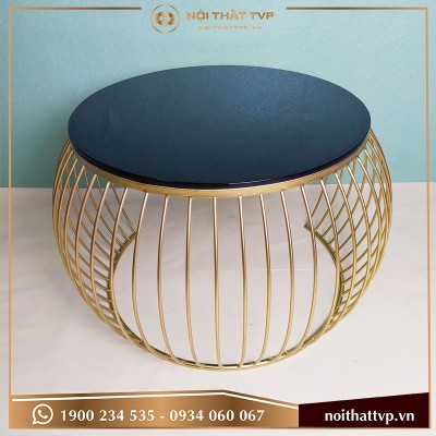 Bàn sofa  mặt kính đen, chân sơn tĩnh điện vàng TVP-BT05