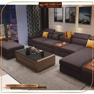 Sofa góc Elegant TVP - 06 bọc vải bố cao cấp - nâu